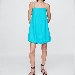 Gap 2025 Linen Blend Bubble Hem Mini Dress in True Cyan Blue Size M